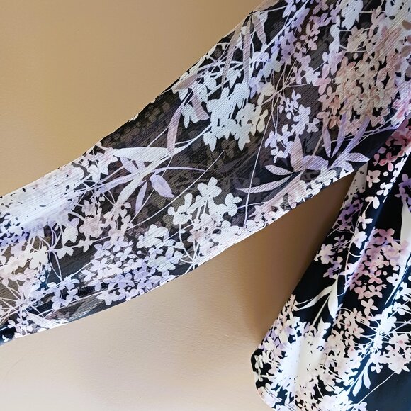 TOMMY HILFIGER Floral long sleeve blouse sheer pink purple black Sz XL EUC - Picture 3 of 7